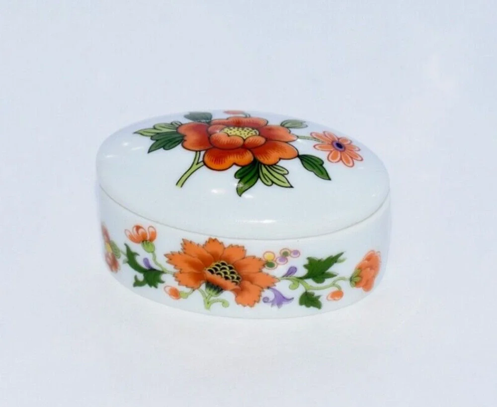 Vintage French CD Limoges Porcelain Floral Trinket Jewelry Box